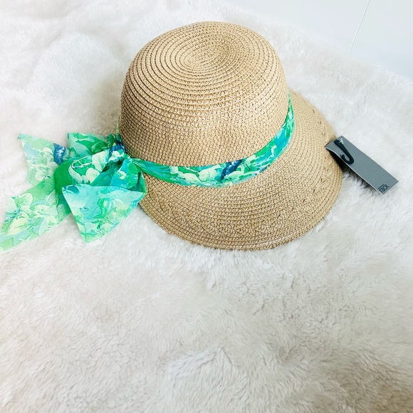 Straw Hat with Scarf Trim - Picture 5 of 8